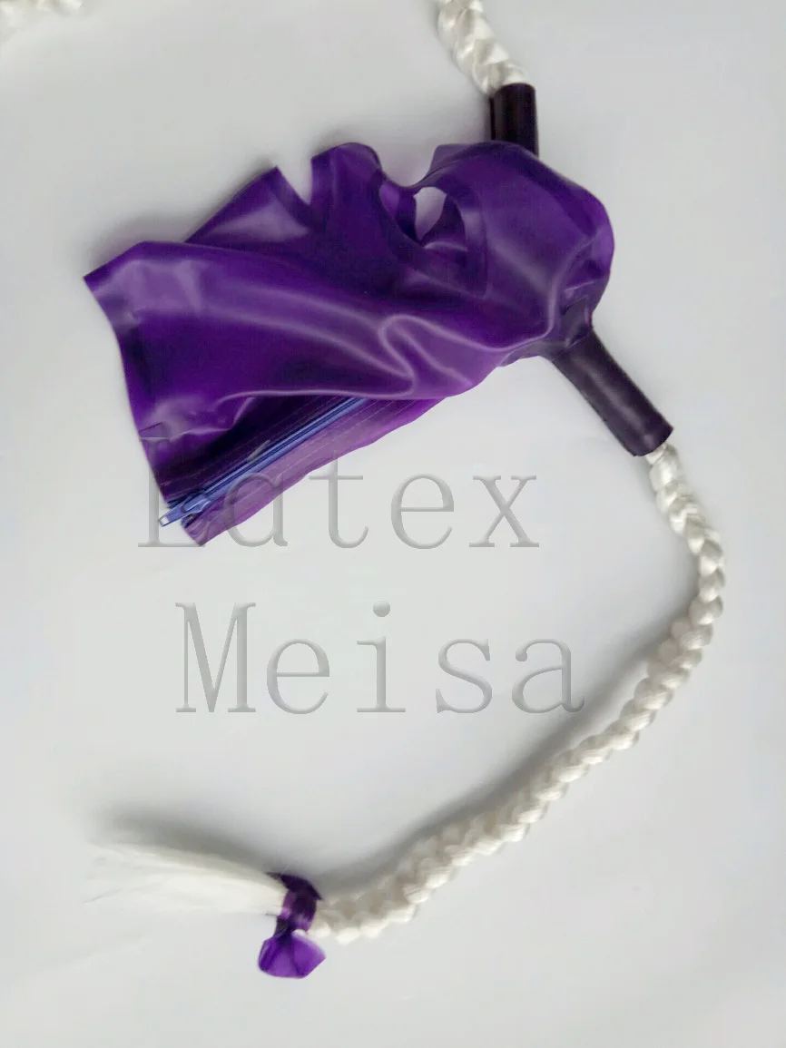 Capots en latex Zentai violet avec décoration Pigtal avec bouche et yeux ouverts pour femme