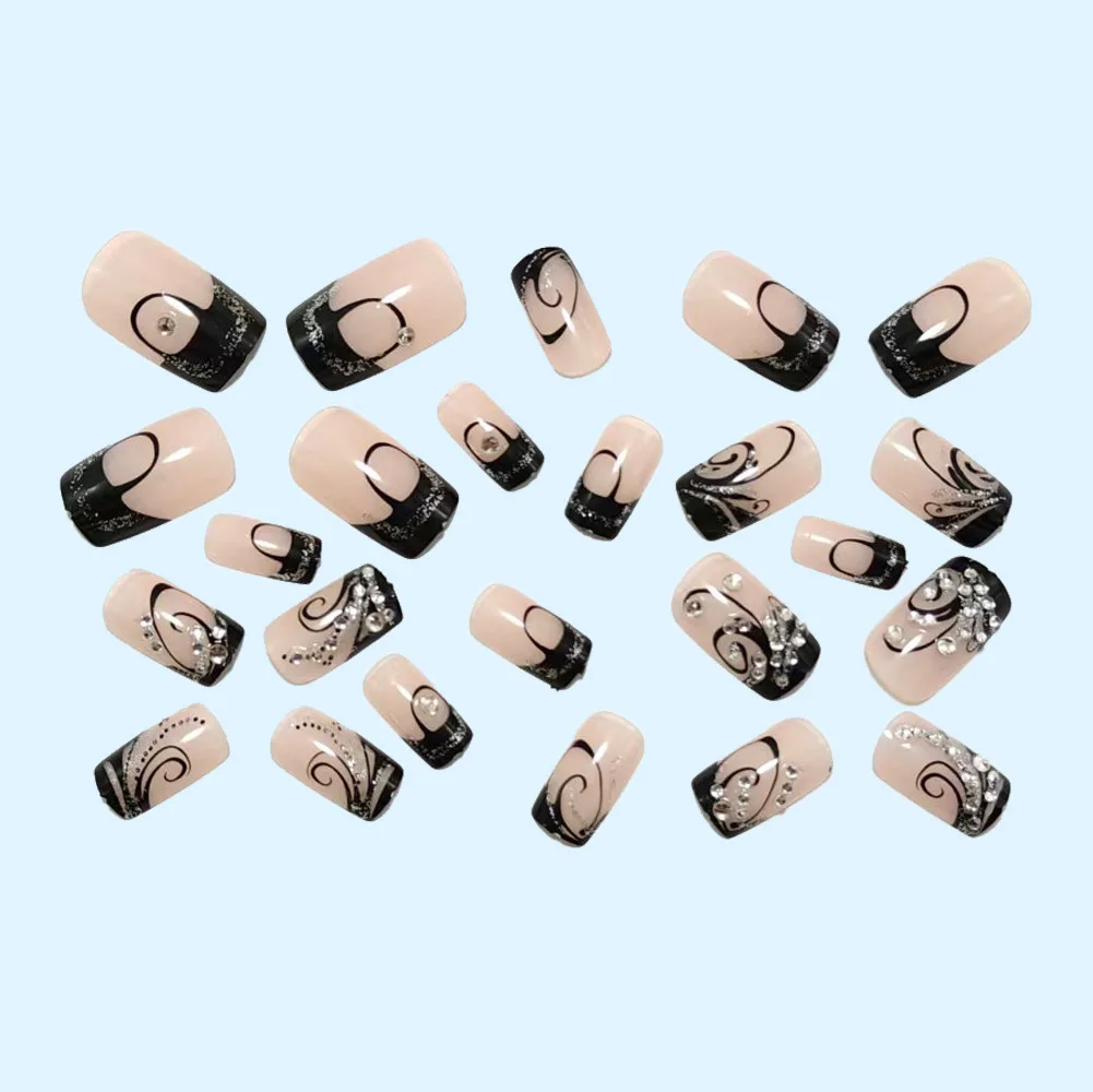 24 Stück dunkle künstliche Nägel, funkelnder Diamant, zum Aufdrücken der Nägel, matt, glitzernd, Sargform, Nagelkunst, tragbar, künstliche Nägel für Frauen, Geschenk