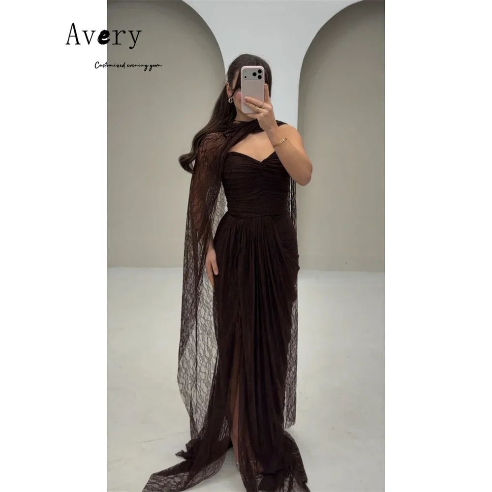 

Avery Custom Brown Lace Side Slit Sweetheart Gala Dresses Elegant Evening Party Dresses Luxury 2026 Ball Gown Dress Women's Prom