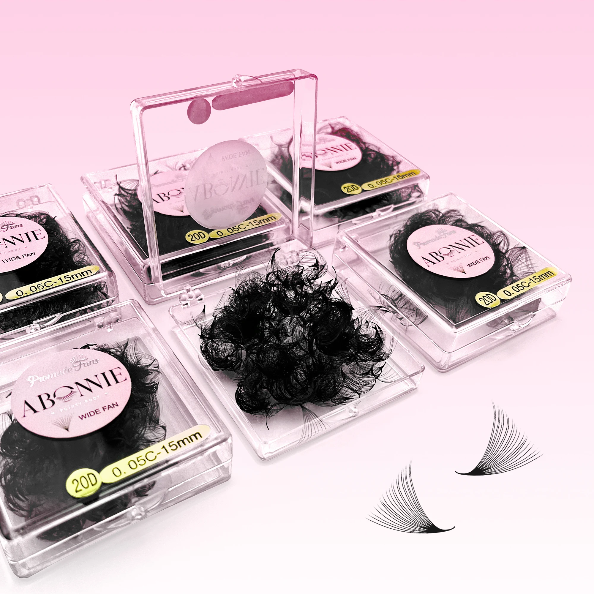 

ABONNIE 500 Fans Loose Fan 6D-20D Pointy Base Premade Fans Sharp Thin Slim Medium Stem Volume Russian Eyelashes Extensions