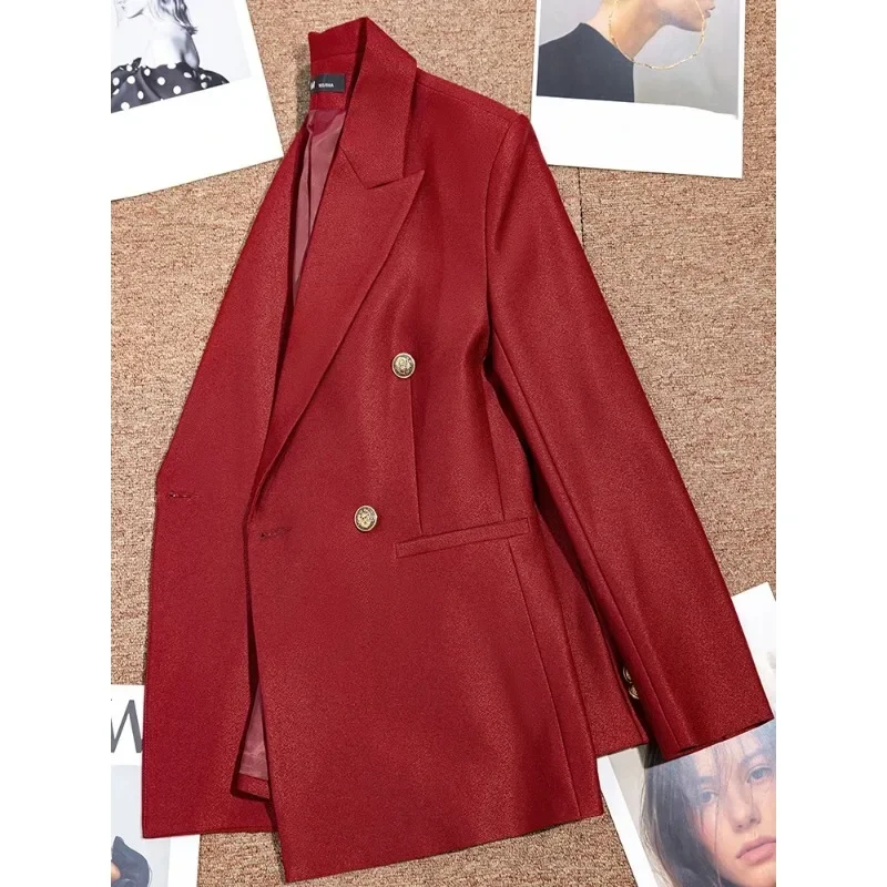 Chaqueta de oficina de manga larga para mujer, Blazer Formal de alta calidad, color rojo y verde, de un solo pecho