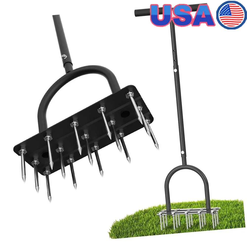 

Manual Lawn Aerator Spike Tool with 15 Durable Iron Spikes Effective Aeration Soil Permeability Thatch Reduction Easy Operation