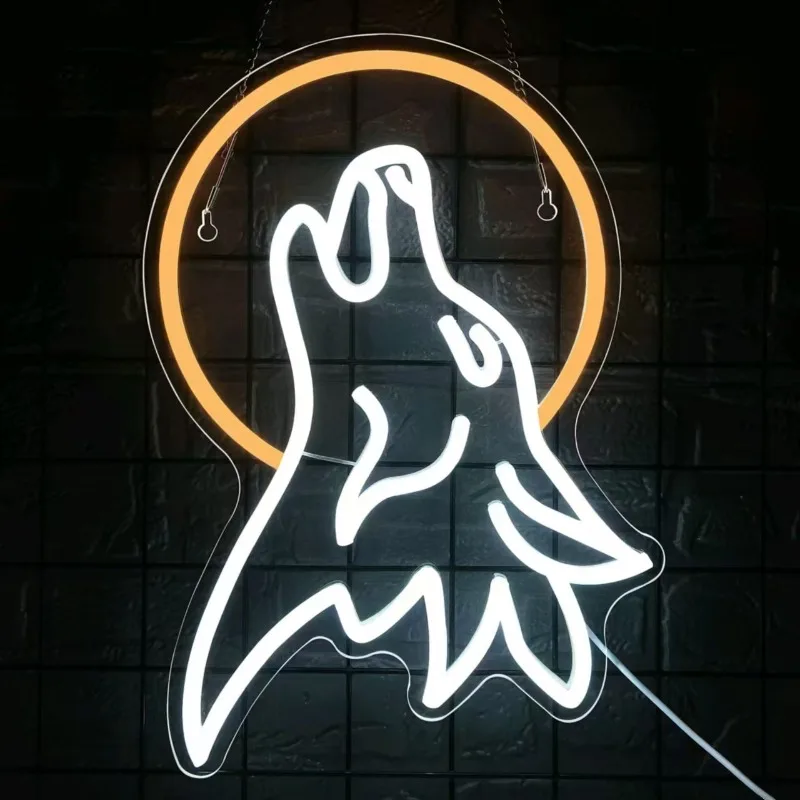 Moon Howling Wolf Neon Sign USB Powered LED Animal Neon Wall Decoration Bedroom Bar
