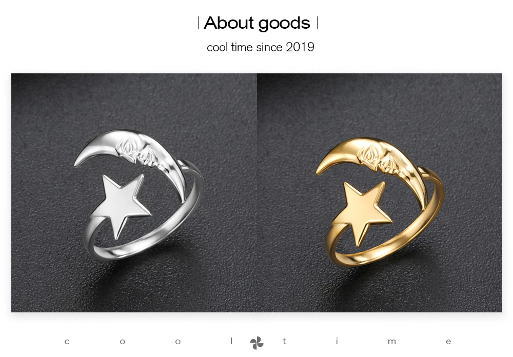COOLTIME Star Moon Ring for Women Stainless Steel Trendy Minimalist Open Waterproof Ring Jewelry Gift New