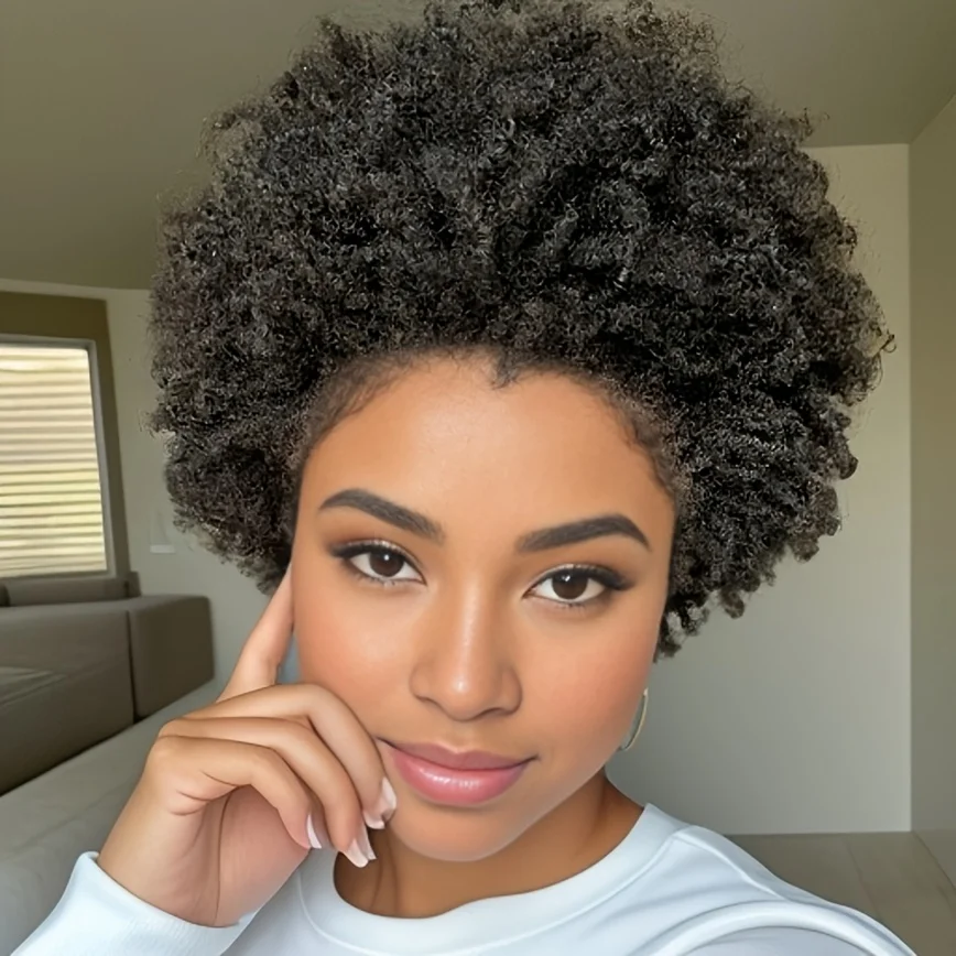 Afro Short Curly Human Hair Full Machine Wigs For Women 150% Density Short Remy Human Hair Wig