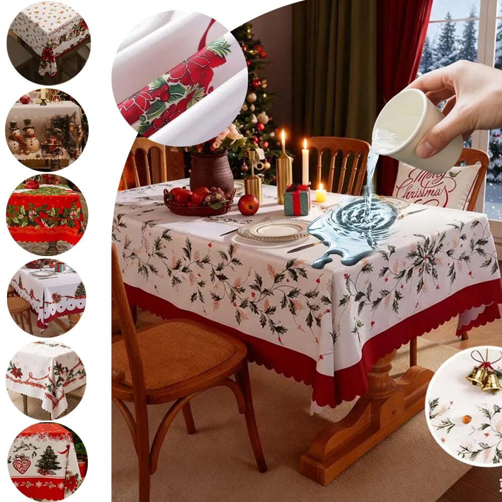 

1pc Christmas Theme Party Tablecloth Waterproof Rectangular Table Covers Decoration Supplies for Wedding Birthday Festival Noël