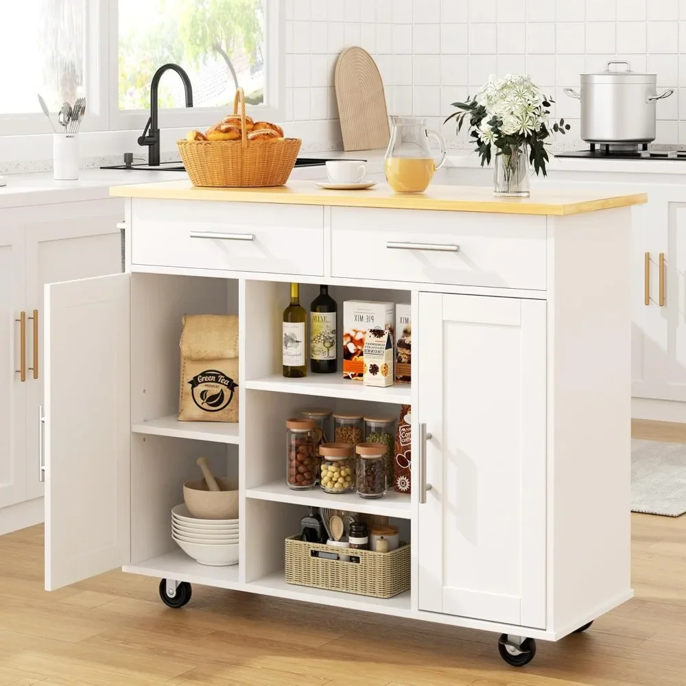 

40" Kitchen Island Cart Furniture cart on Wheels with Storage，Rolling Portable Dining Room Serving Utility Carts Mobile Movable