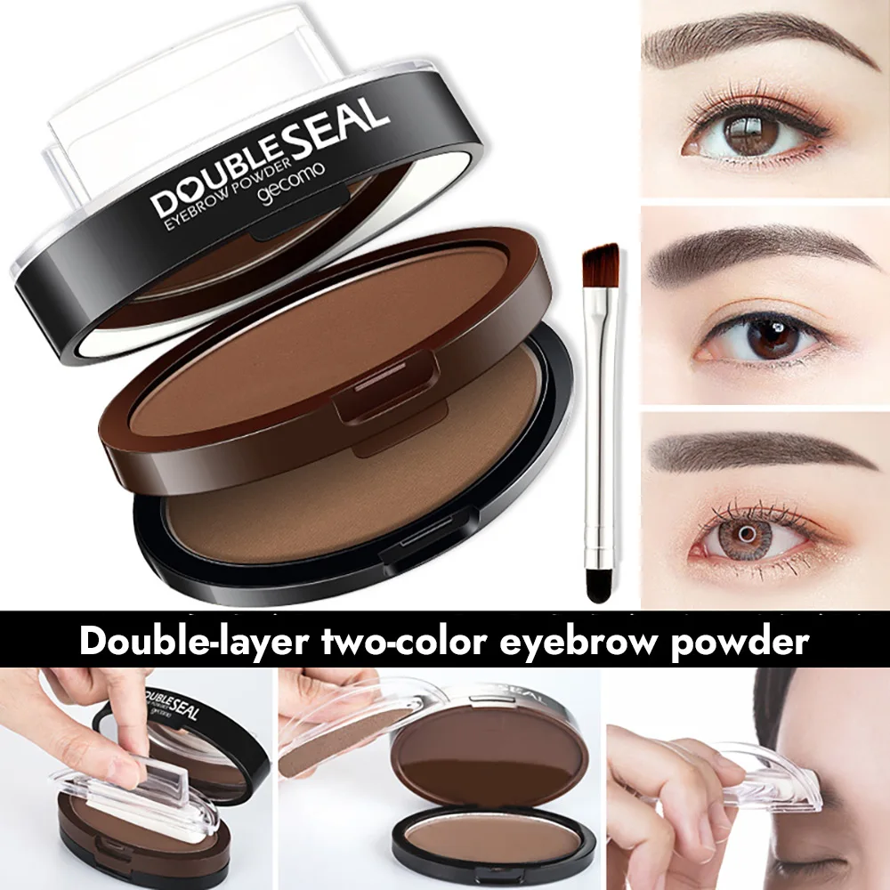 Dibujo de cejas para principiantes, resistente al agua y al sudor, polvo para cejas con sello perezoso de dos colores de doble capa