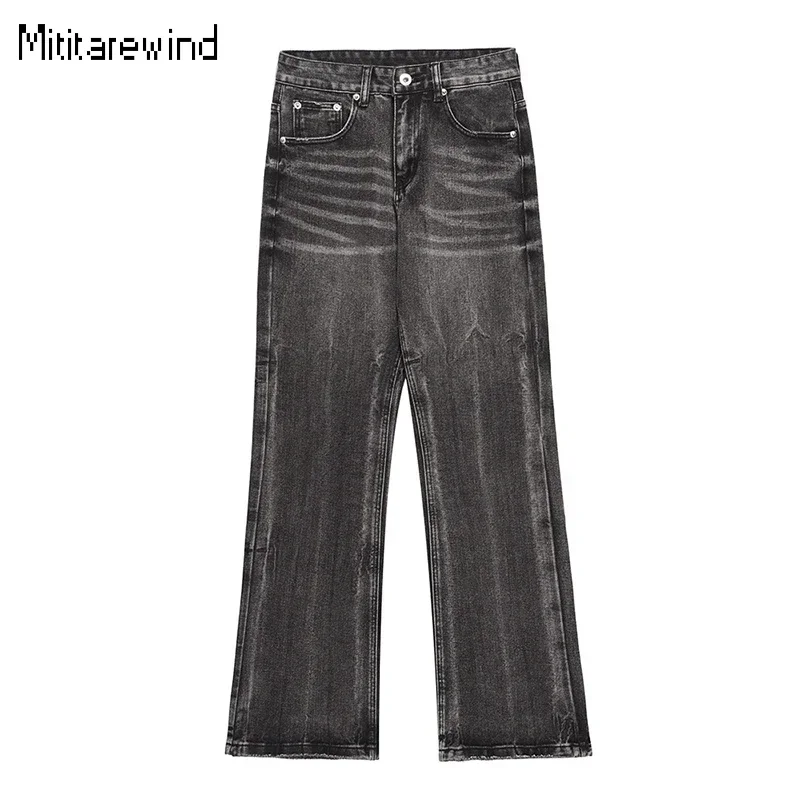 

High Street Wash Distressed Wide Leg Denim Pants for Men European Punk Hole Frayed Baggy Jeans Casual Micro Flare Jeans Y2k Men