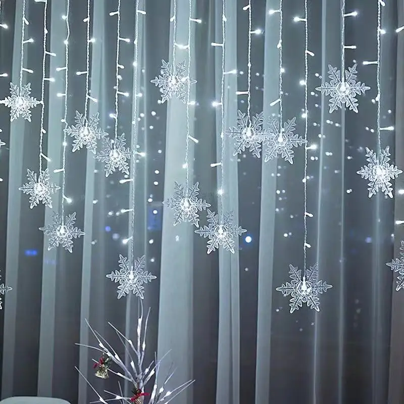 3.2M Christmas Light Led Snowflake Curtain Icicle Fairy String Lights Outdoor Garland For Home Party Garden New Year Decoration