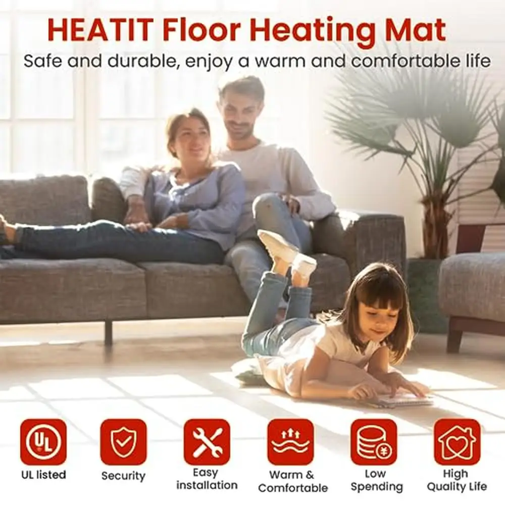 Electric Radiant Floor Heating System 80 sqft with ET-7AW Thermostat & Alarm Monitor Kit UL Listed Self-adhesive Mattress