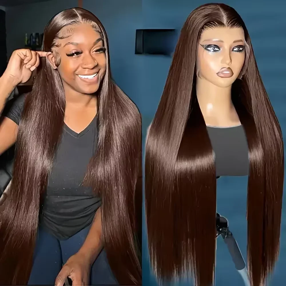 

Шоколадно-коричневый прямой парик с HD-кружевной передней частью 13x6, окрашенные человеческие волосы, парики с кружевной передней частью 13x4 для женщин, предварительно выщипанные, 18-46 дюймов