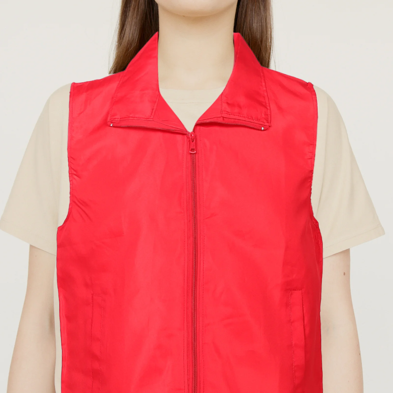 Rompi Relawan Merah Ukuran L Unisex Tanpa Lengan Pakaian Kerja Seragam Petugas Supermarket Pelayan Bartender untuk Staf Acara Utilitas