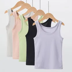1/5 Pcs Children's Four Seasons Candy-colored Round Neck Vest Sweet And Lovely Joker Top Girl Comfortable Casual Threaded T-shir