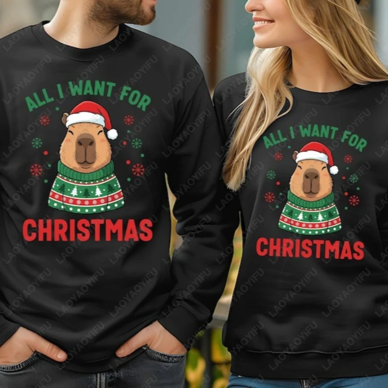 

Christmas Capybara Cartoons Lovely Fashion Unisex Sweatshirt Funny Cappy Holiday Xmas Hat Casual Crewneck Matching Hoodies Gift
