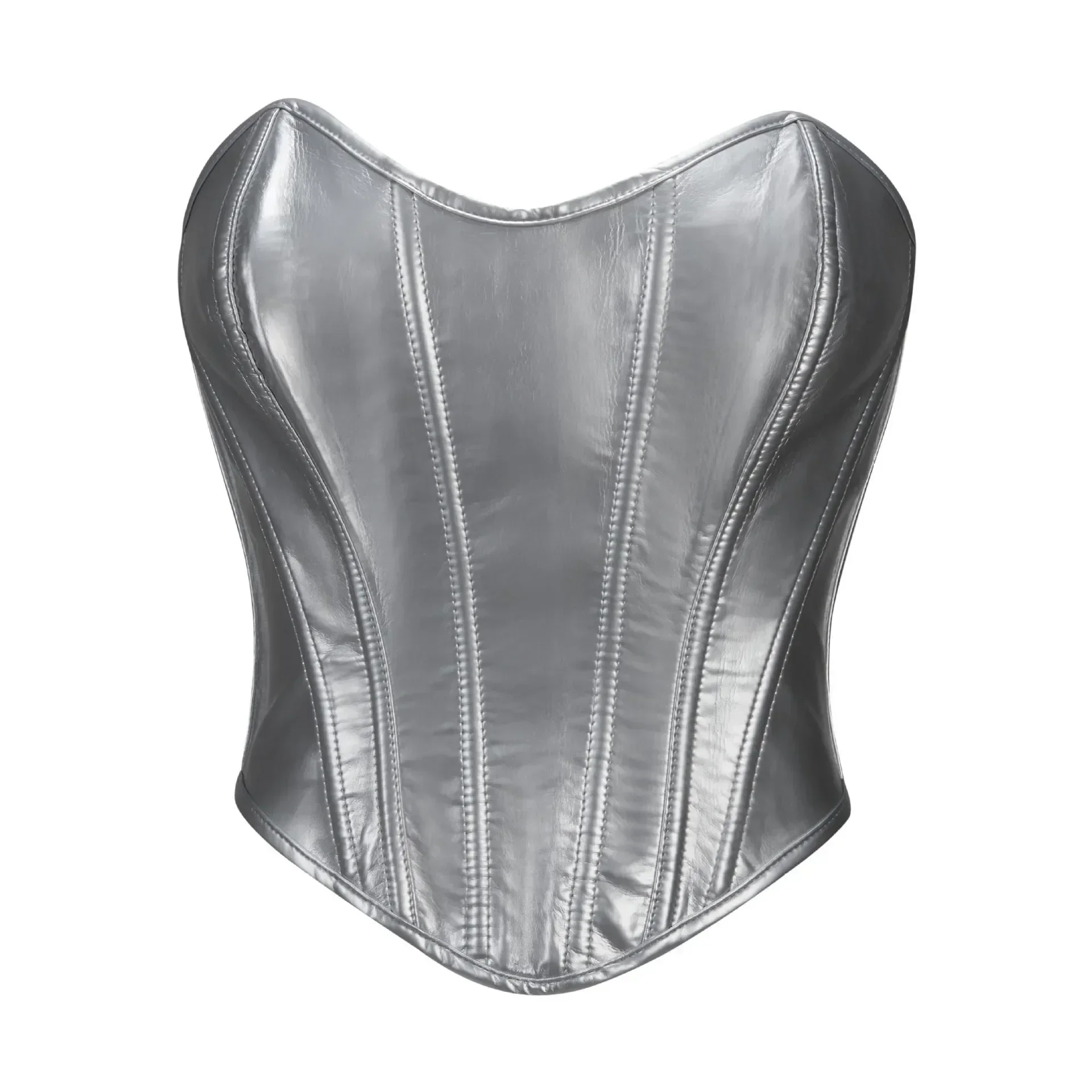 Silver PVC Bustier Shiny PU Leather Gothic Corset Crop Tops Women Body Shaper Sexy Corselet Vest Clubwear Black Lingerie