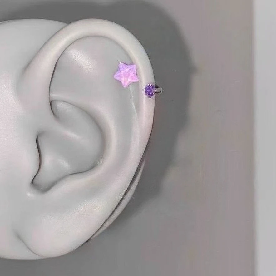 Ins Trendy Internal Thread Star Cartilage Earrings Titanium Horseshoe Ring Resin Five-pointed Star Labret Piercing Body Jewelry