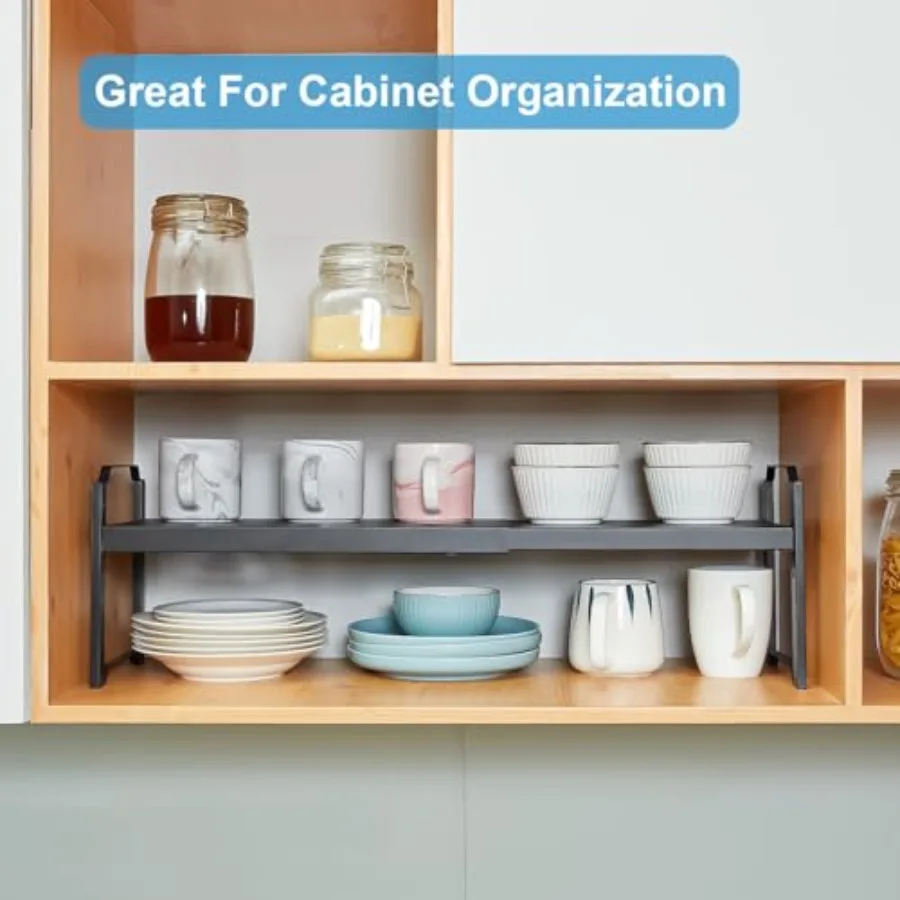 4 팩 주방 캐비닛 선반 주최자 주방 카운터 보관 선반 스파이스 랙 확장 가능한 길이 조절 가능한 높이 Stackabl
