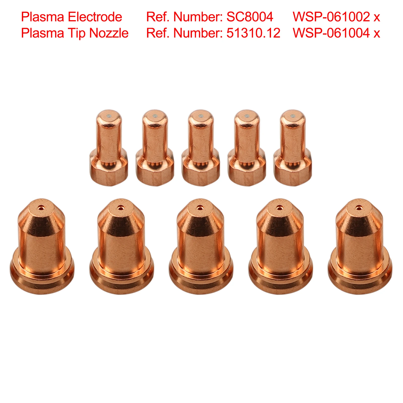 10pcs Plasma Electrodes With Nozzles SC8004 Tip 51310.12 For Unimig Cut 45 Cutter SC80 Torch Power Tools Replacement Accessories