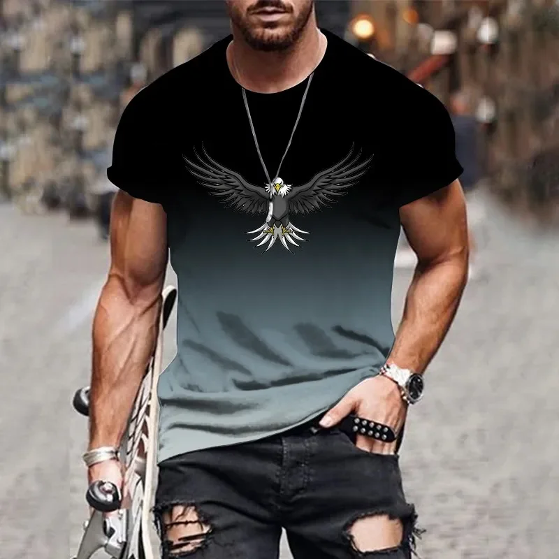 

2025 Hot Simple Design Eagle 3D Printed T-shirt Summer Outdoor Leisure Sports Quick Dry Short Sleeve Large Size Top Men's Wear
