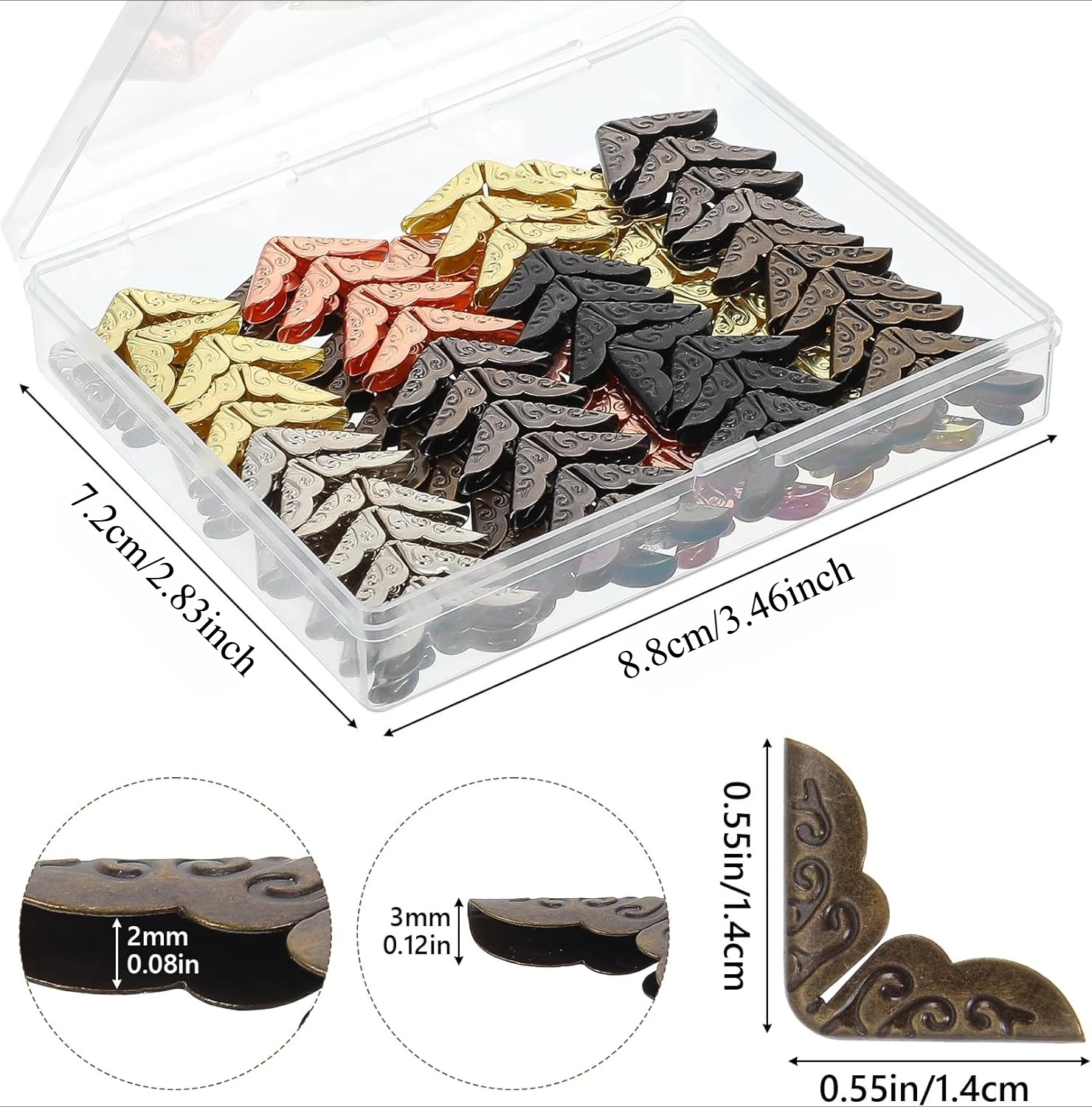 120 Counts Vintage Metal Book Corner Protectors Antique Brass Decorative Reinforcing Corners for Albums & Hardcover Books