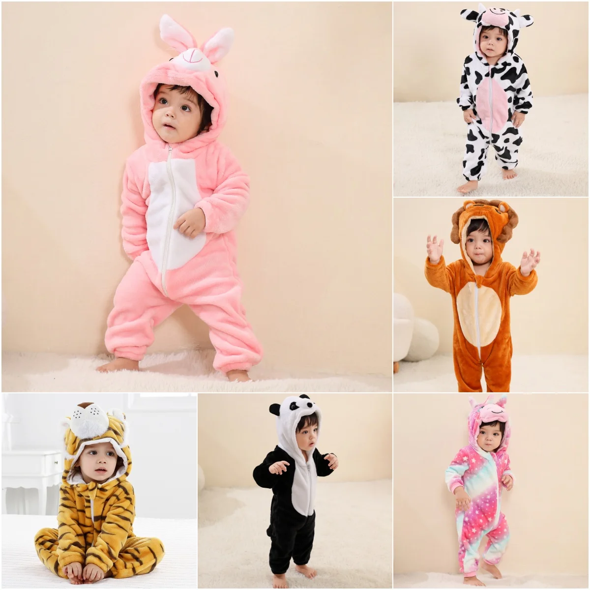 Baby Kigurumi Rabbit Unicorn Cow Cartoon Romper Infant Kids Animal Jumpsuit Toddler Clothes Girls Boys Cosplay Pyjamas Costumes