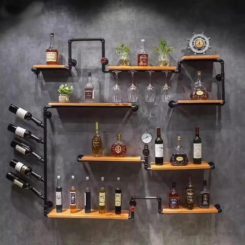 

Modern Wall Wine Racks Kitchen Display Black Bar Display Cabinet Wine Rack Industrial Wall Living Room Wijnkast Decoration