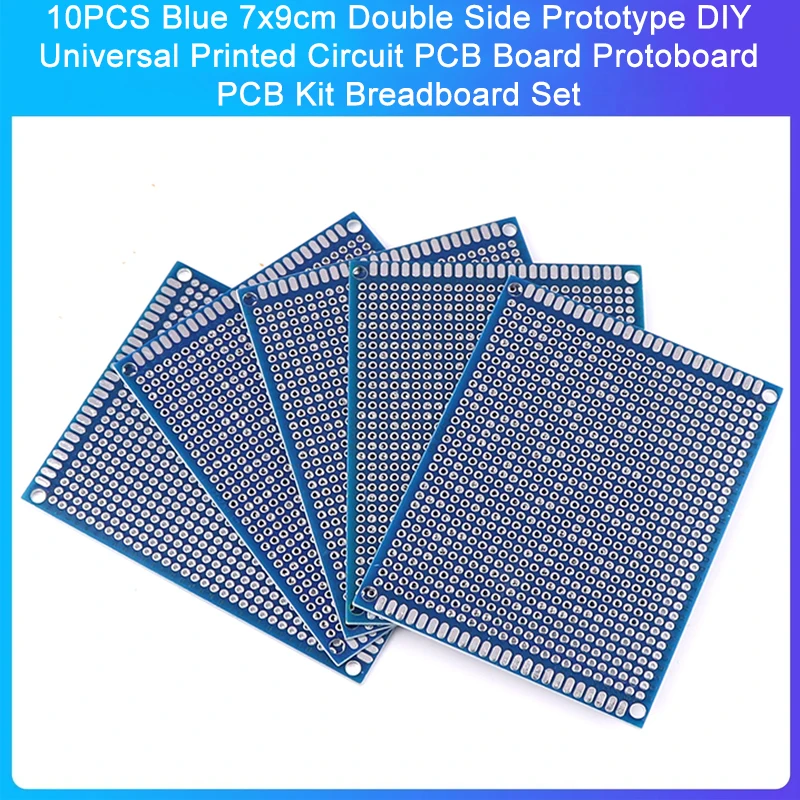 10PCS Blue 7x9cm Double Side Prototype DIY Universal Printed Circuit PCB Board Protoboard PCB Kit Breadboard Set