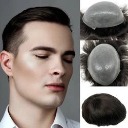 New Arrival Men Toupee 100% Human Hair Thin Skin Base PU Poly Toupee Hair For Men 8x10 Inch Dark Brown Human Hair