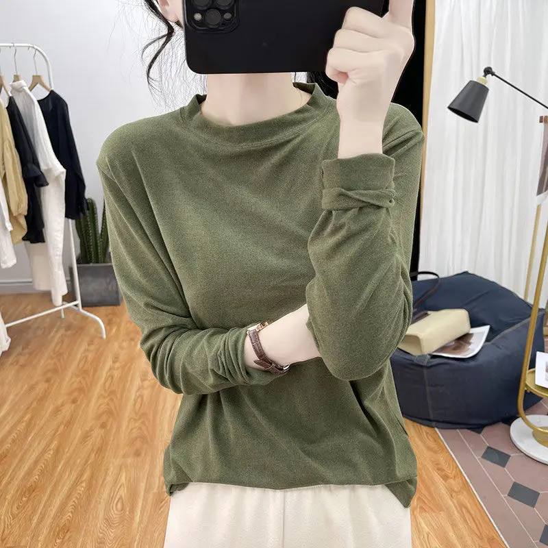 

Женская одежда, новые базовые простые свободные уличные повседневные футболки с длинными рукавами, универсальные винтажные топы, весенне-осенняя мода в Корейском стиле