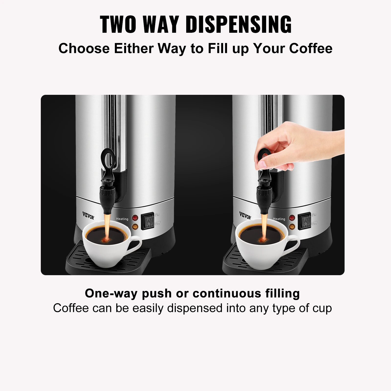 VEVOR 65/110 Cups Stainless Steel Coffee Thermos Urn Commercial Hot Water Dispenser for Camping Fast Brewing Easy Cleaning