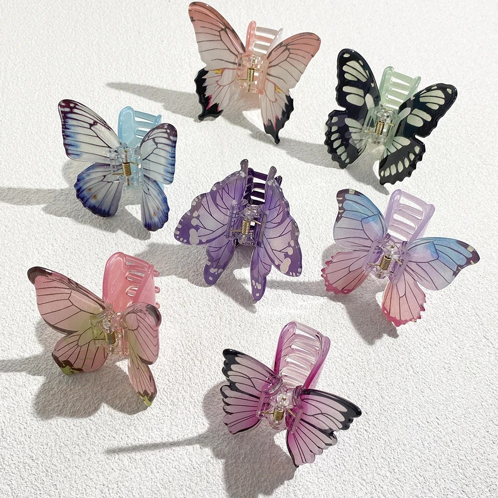 AENSOA Acrylic Three-dimensional Simulation Butterfly Hairpin Multiple Color Aesthetic Headdress Print Women Hair Accessories