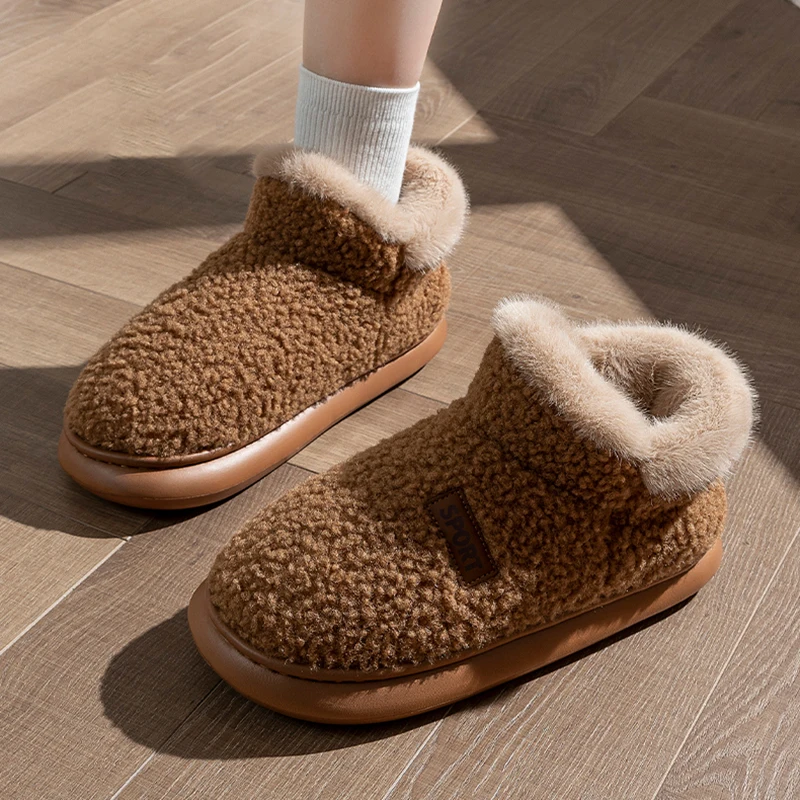 Fashion Platform Plush Slippers For Women Winter Warm Fluffy Fuzzy Snow Boots Indoor Outdoor Thitck Sole Non-slip Cotton Shoes
