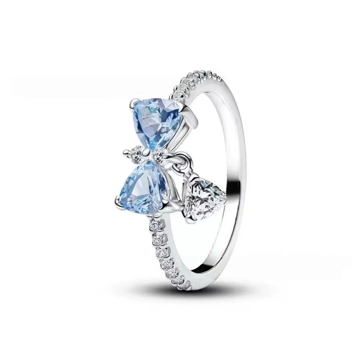 Schmetterlings-Schleifenring, herzförmiger Rosen-Zirkon-Ring, S925 Sterling Silber, Damenring, Hochzeitsschmuck, Geschenke – Detail 5