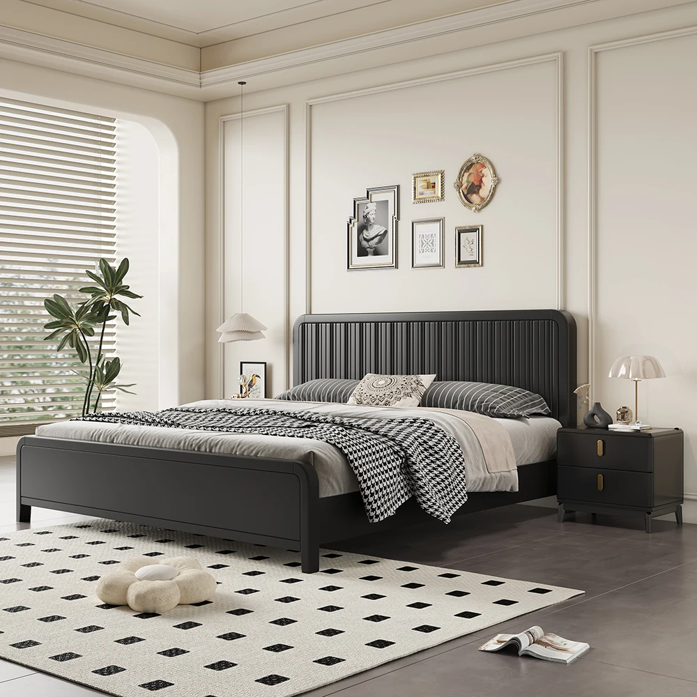 

#French Vintage All Solid Wooden Bed Modern Simple 1.8m Double Queen Bed Ancient Style King Size Master Bedroom Storage Bed