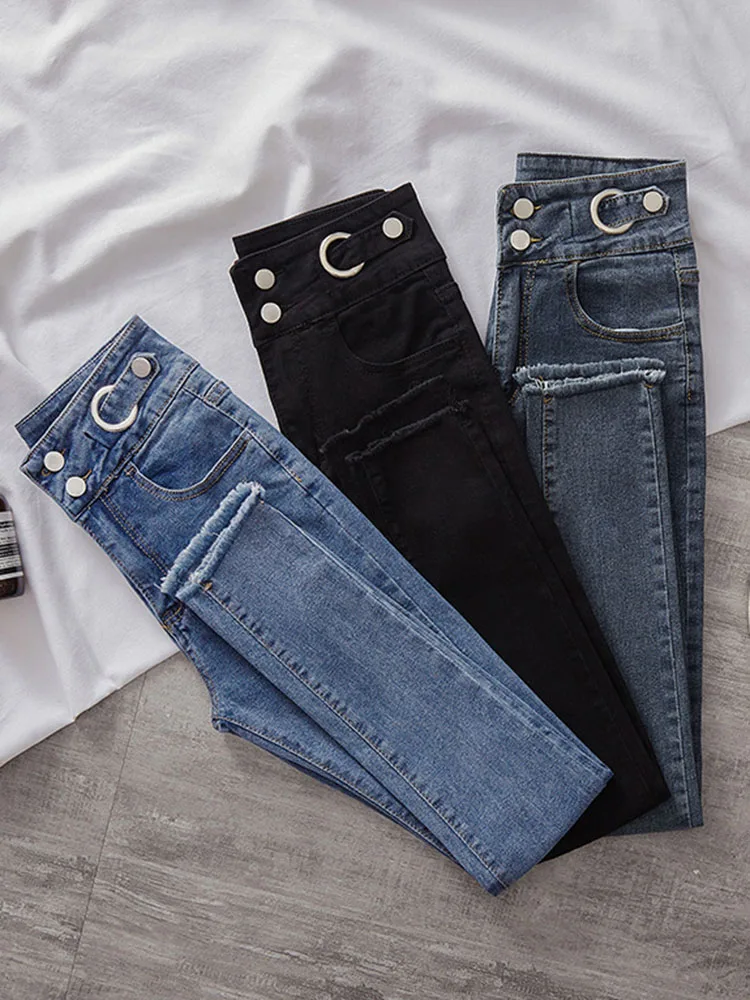 Korean Chic High Waist Pencil Jeans Women Skinny Streetwear Stretch Denim Pants Spring Fall Slim Vintage Casual Kot Pantolon New