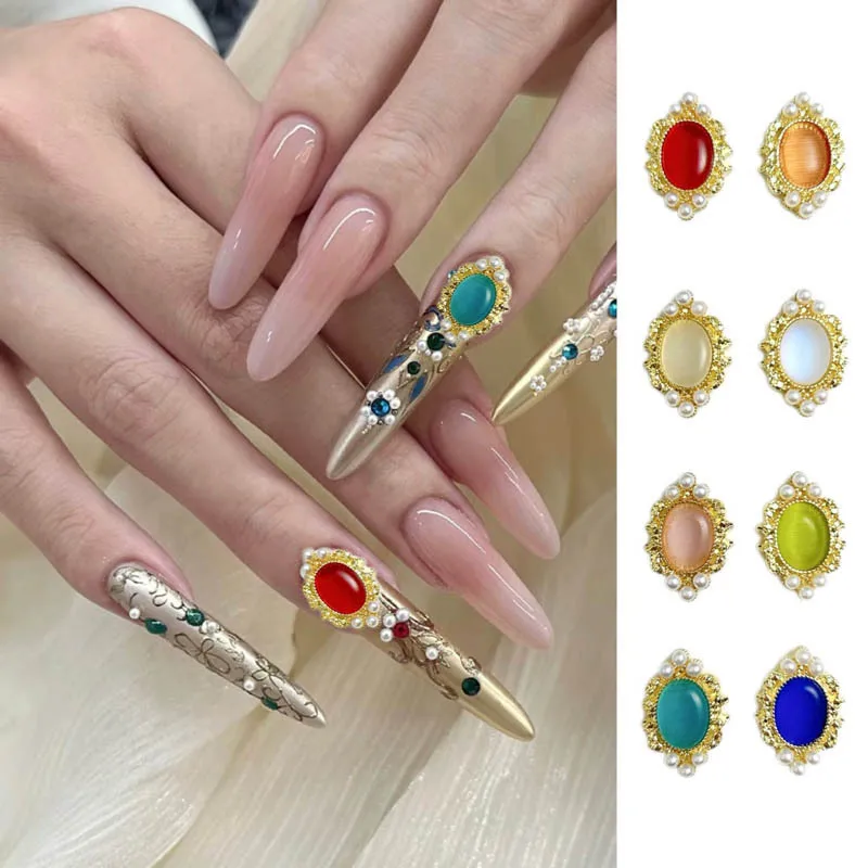 10PCS New Translucent Opal Alloy Nail Charms with Simulated Rhinestones  Pearl Inlaid Nail Art Decorations for DIY Nails Parts