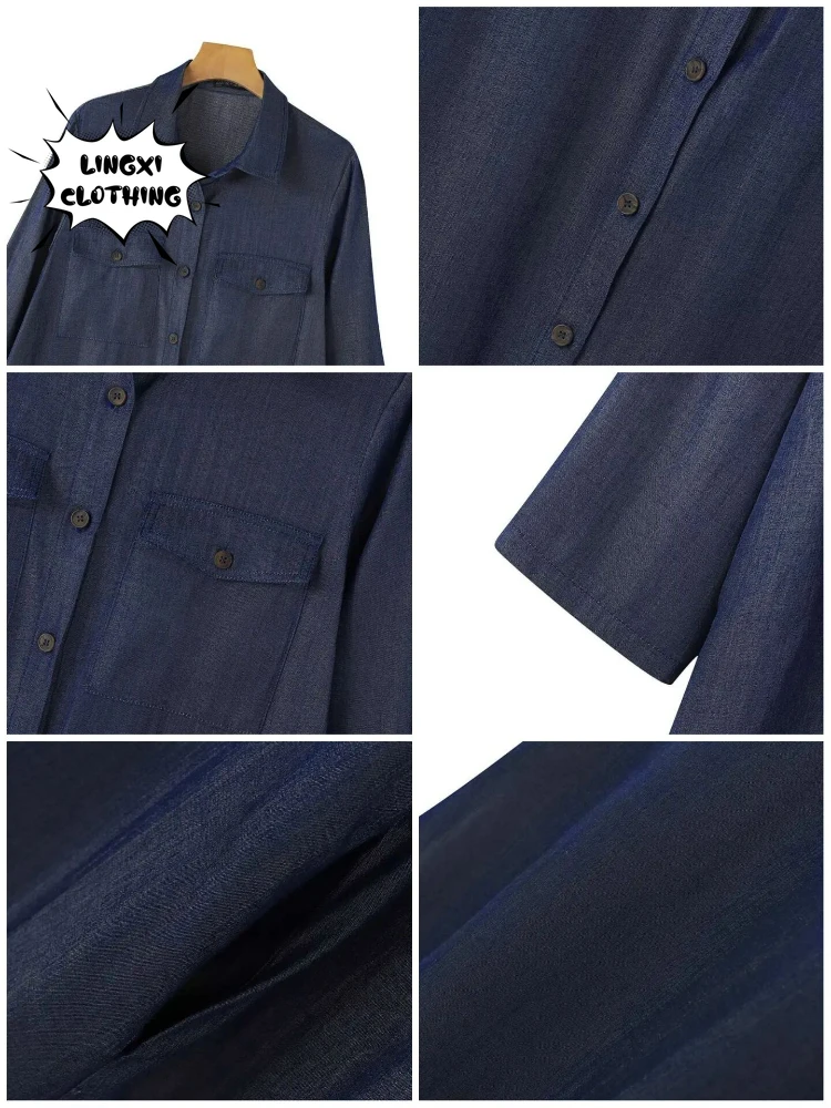 Robe longue décontractée pour femmes, coupe adt, col rond, style de rue, mode coréenne, coton, denim, été, nouveau, 2024