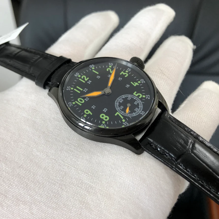 ساعة ميكانيكية يدوية للرجال 41 ملم ساعة ميكانيكية يدوية ETA6498 ساعة رجالية مضيئة طيار GR1028-25