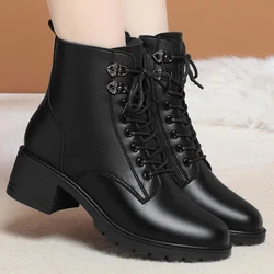 Autumn Winter New  Women Boots British Short Cotton Boots Tide Flat Warm Thick Heel Plus Fleece Leather Boots