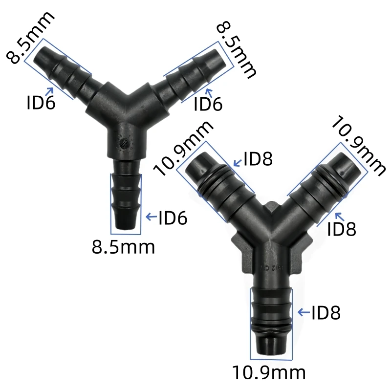 ID6 id8 Y connector equal tee connector with black color for petrol and diesel for air for car 2pcs a lot