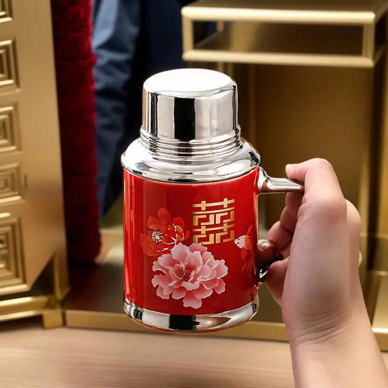 460ml nostálgico criativo cerâmica chinês casamento garrafa de água caneca cerâmica para café tradicional caneca chinesa com tampa