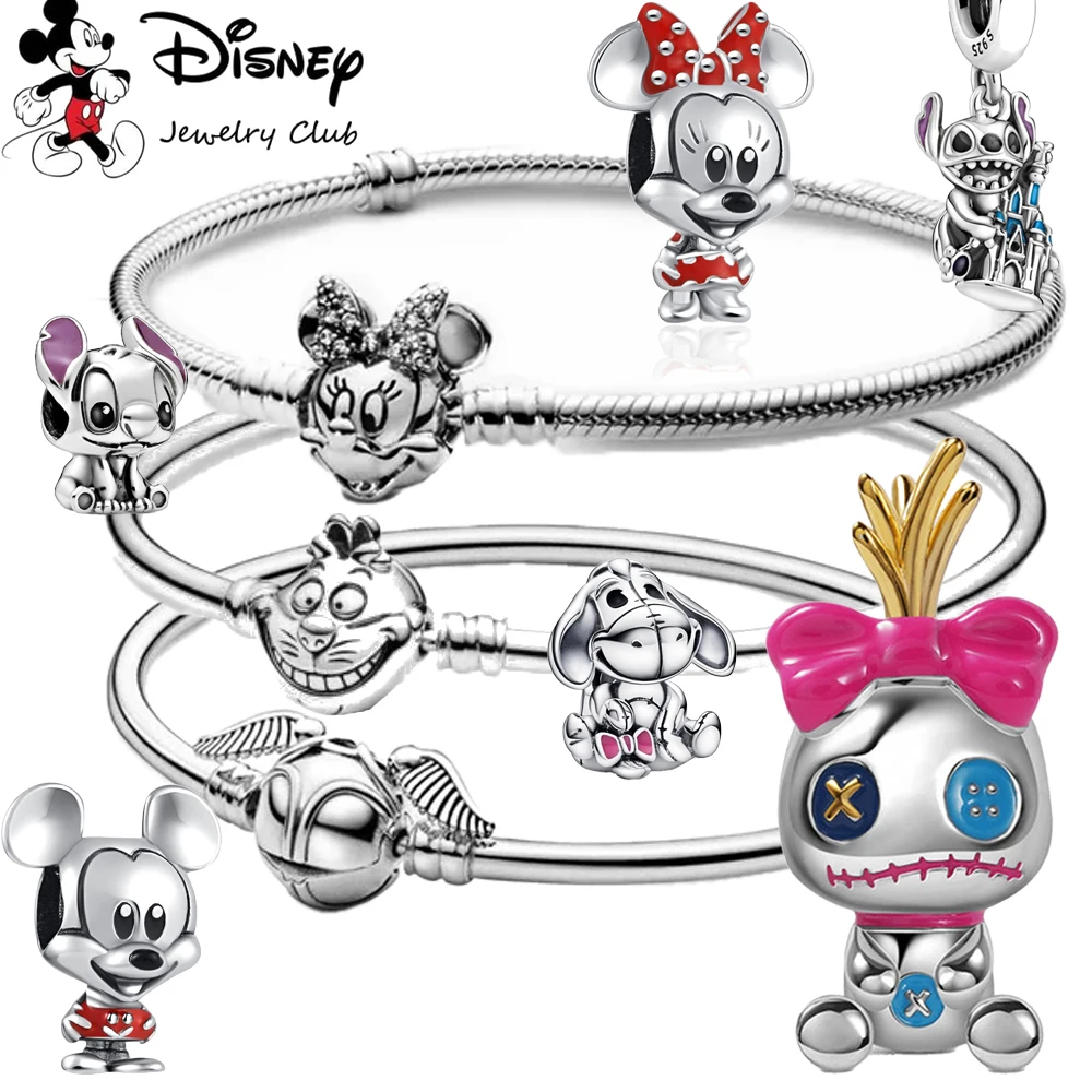 New 925 Sterling Silver Mickey Minnie Stich Charm of ley 925 Chain Beaded Fit Original DIY Bracelet For Ladies Jewelry