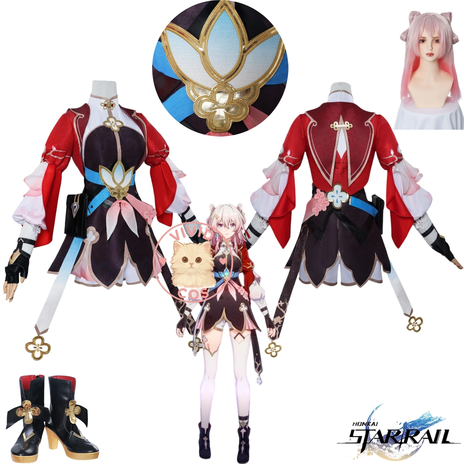 

Game Honkai: Star Rail March 7th Cosplay Costume Love Live Party Anime Role Play Clothes Dress Wig Shoes for Women Party Set