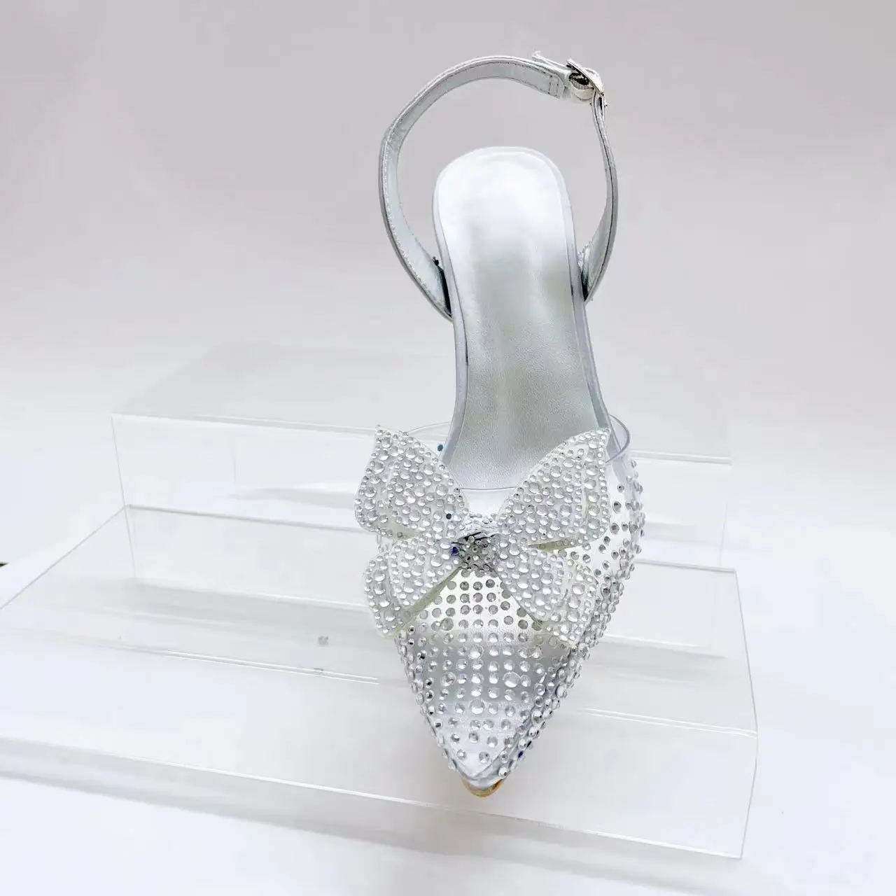 

INSIGHTLINK Lady Silver Gems Shoes Rhinestones Woman Pumps Wedding Shoes Women Stiletto Heels Heeled Stones Bow Shoes High Heels