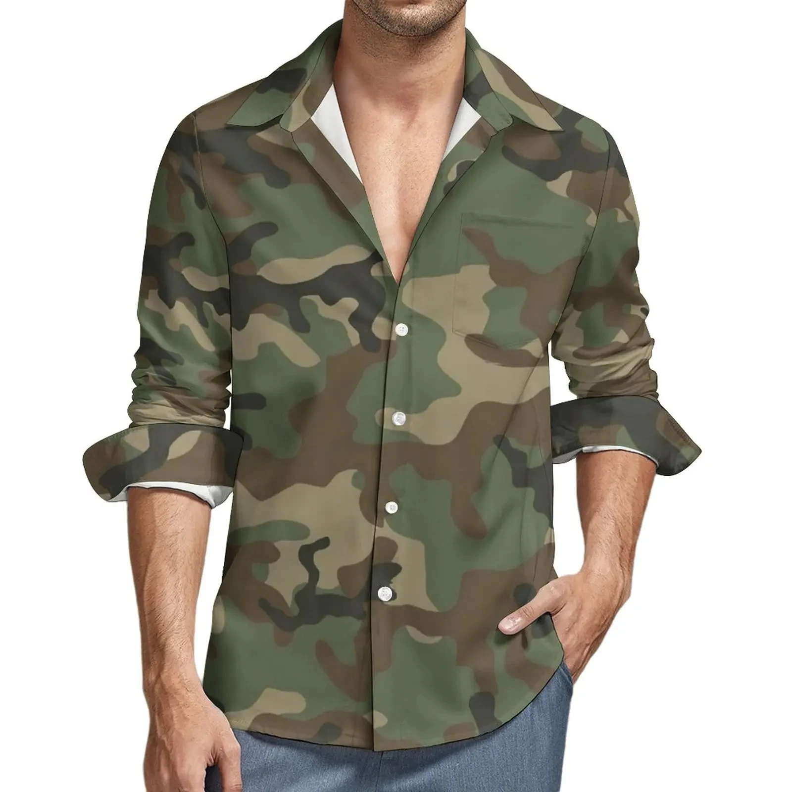 Camouflage Lapel Men Shirt 3D Printed Man/Women Casual Fashion Long Sleeves Shirts Button Streetwear Oversized Unisex Clothing