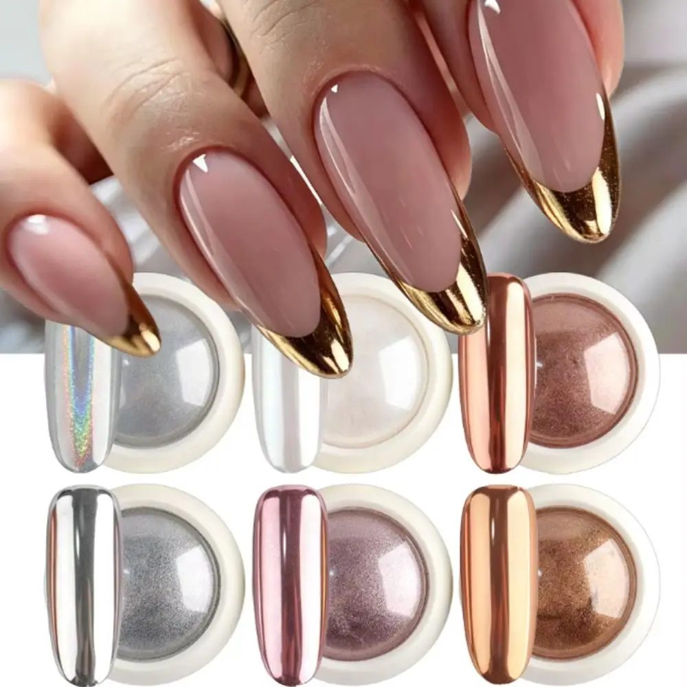 White Nail Powder Chrome Nail Powder Gold Silver Iridescent Metallic Holographic Nail Powder Rubbing Pigment Pearl Gradient