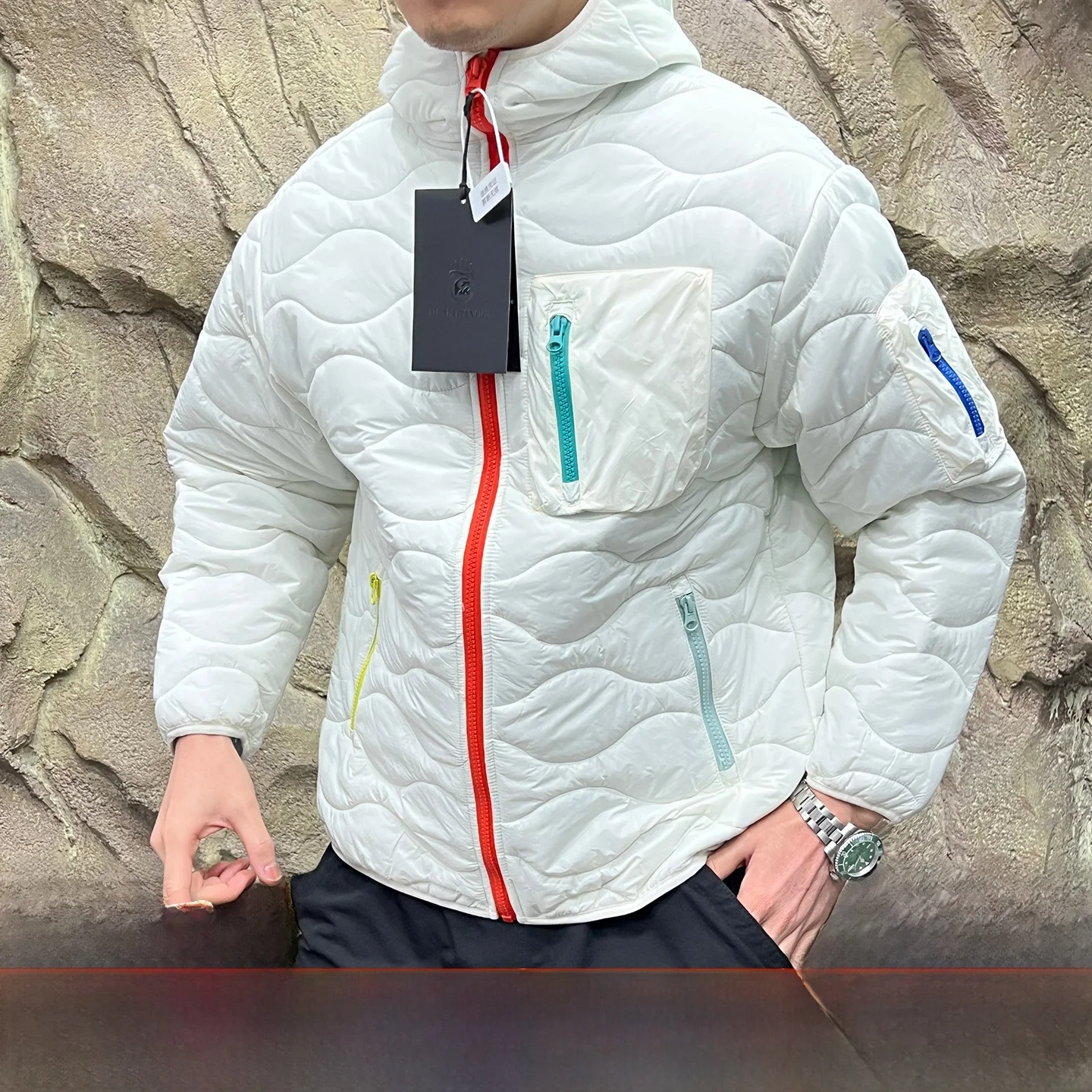 

Outdoor ex Hooded Quilted Cotton Jaet Warm Toas Coat for Winter Casual Youth Faion Stand Fit Long Sve Pure Color