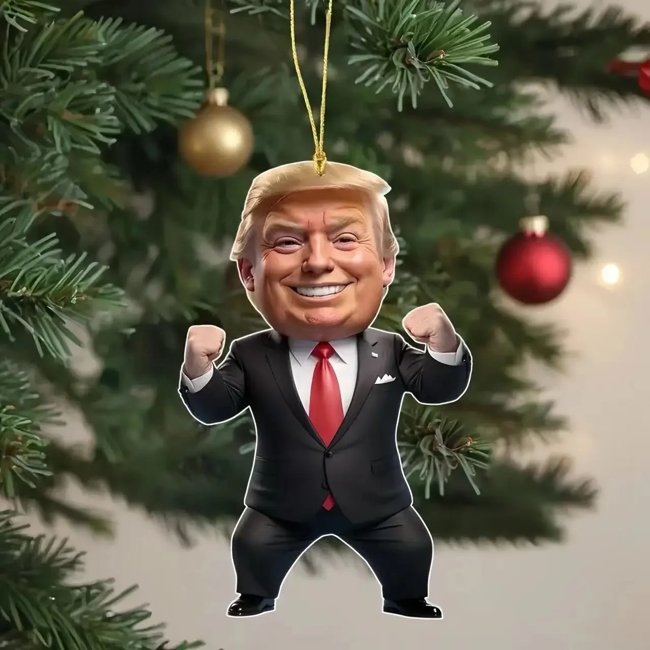 Pendentif acrylique de dessin animé de Donald Trump, porte-clés avec beurre de voiture, pendentif d'arbre de Noël, drôle et intéressant