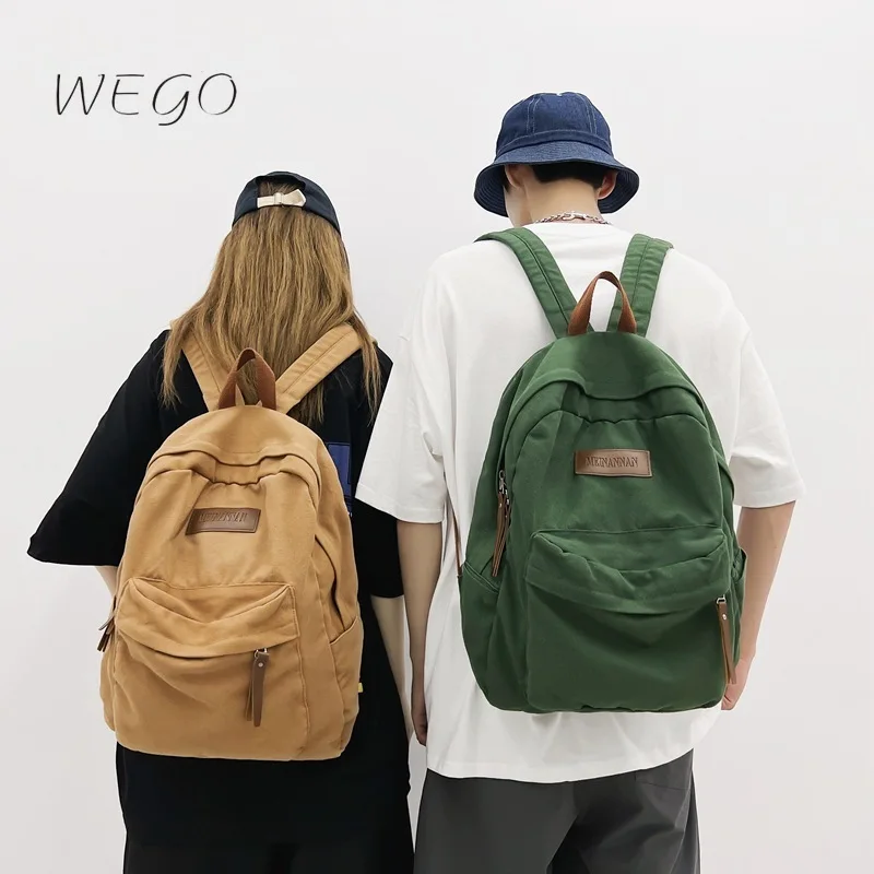 

Washed Canvas Bag Female College Junior High School Ins Japanese Simple Large-capacity Male Travel Backpack